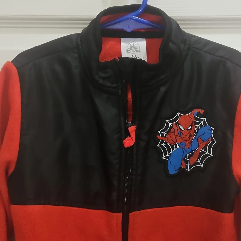 Disney Red Marvel Spiderman Boys Full Zip Fleece Jacket Sz 5/6